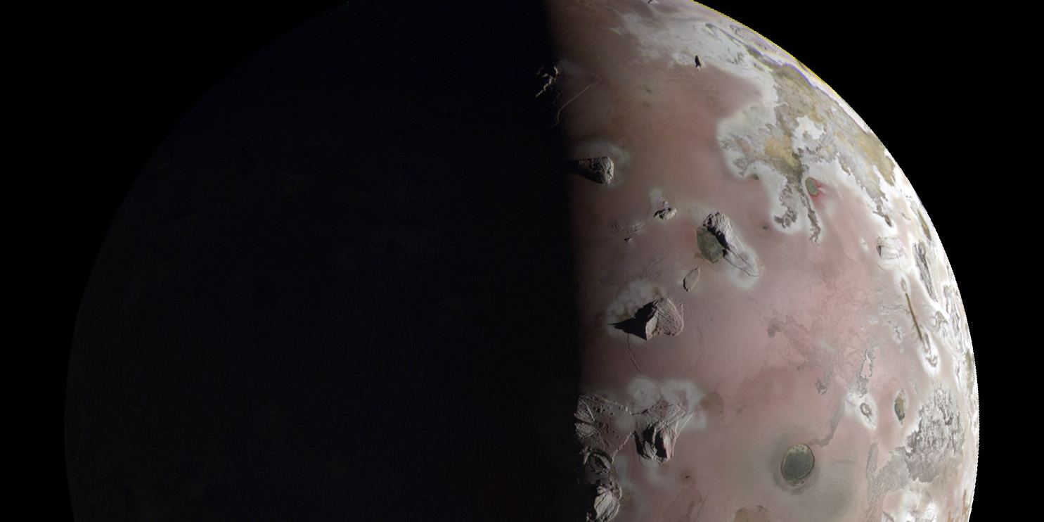 Io's mottled volcanic surface seen by Juno