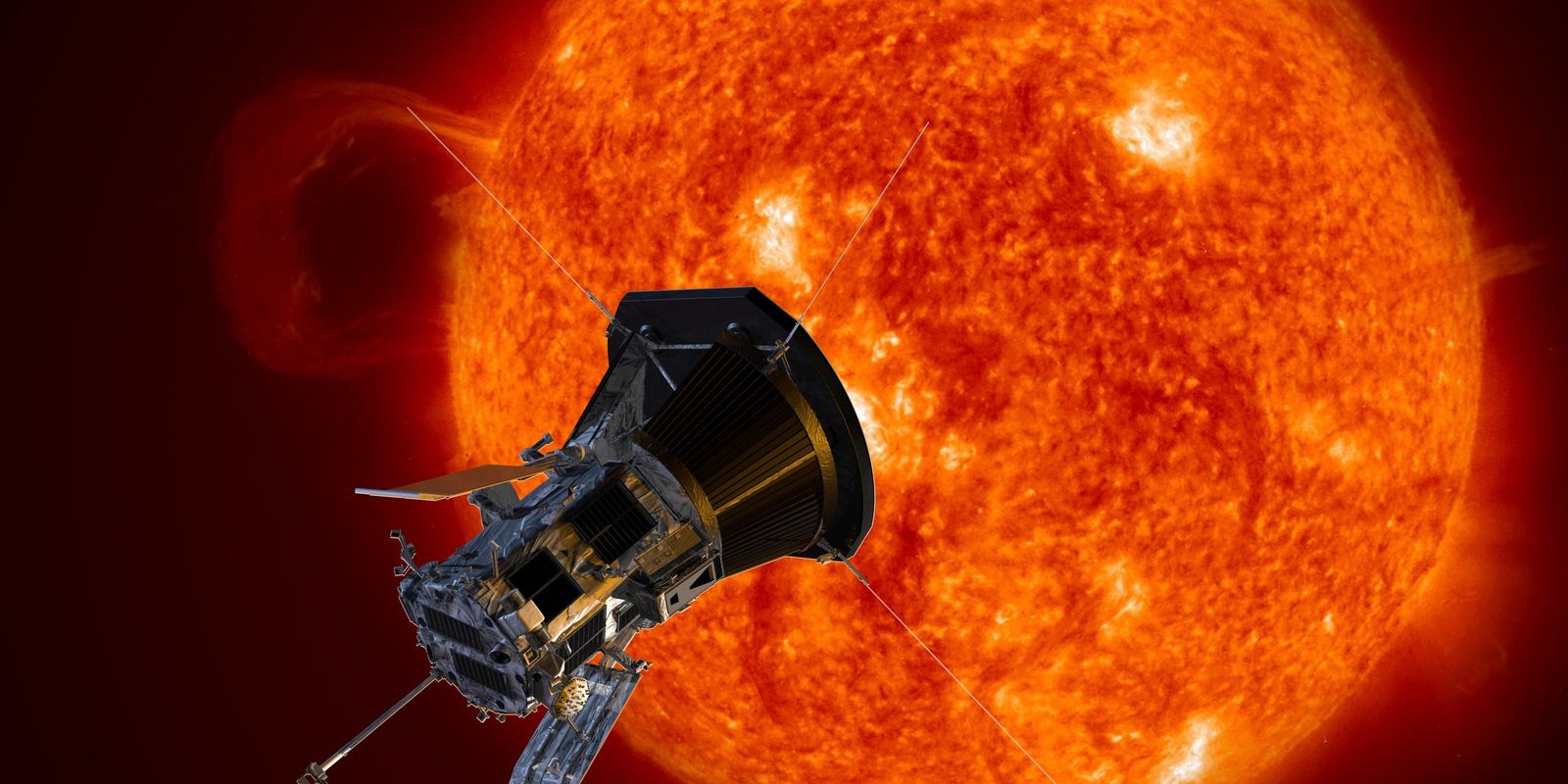 The Parker Solar Probe spacecraft in a clean room with its heat shield