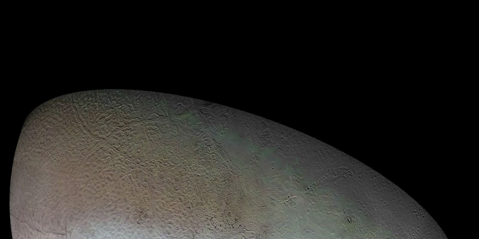 Triton's pinkish icy surface photographed by Voyager 2